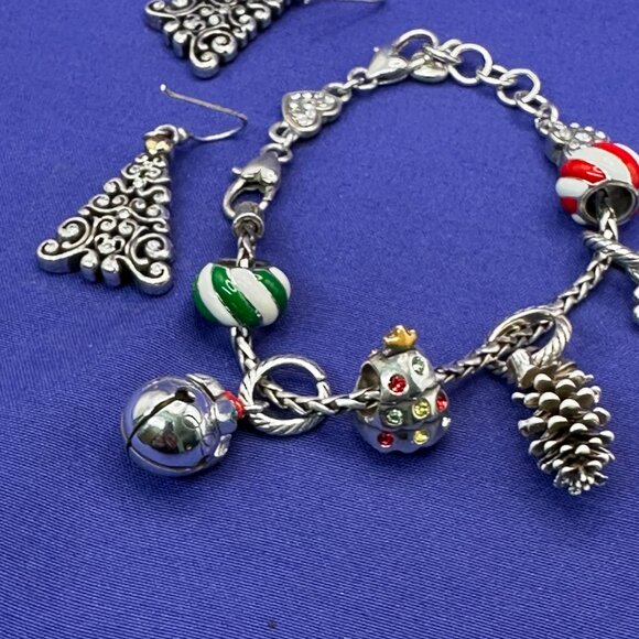 Brighton Christmas Theme Silver Plated Charm Bracelet & Earrings - Picture 3 of 16